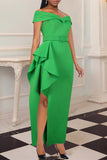 Fashion Sexy Solid Slit With Belt Off the Shoulder Evening Dress