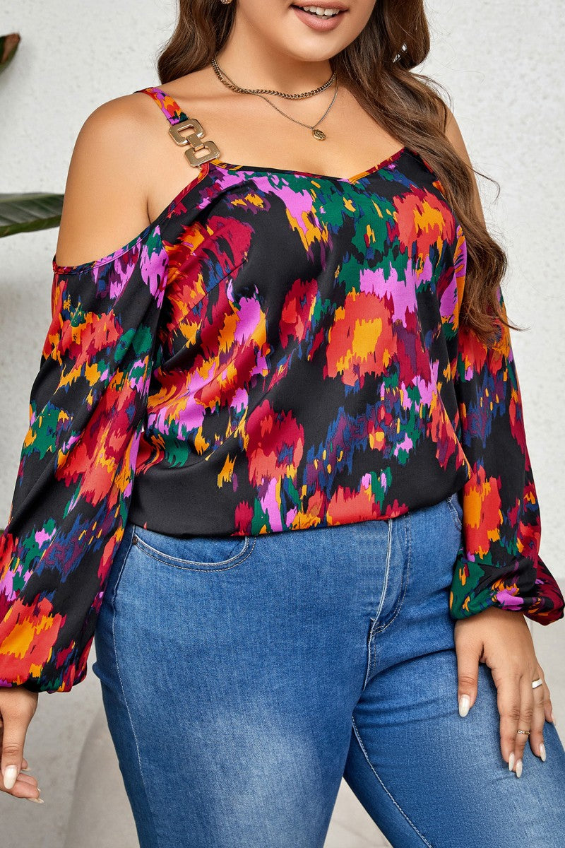 Casual Print Hollowed Out Backless Spaghetti Strap Plus Size Tops