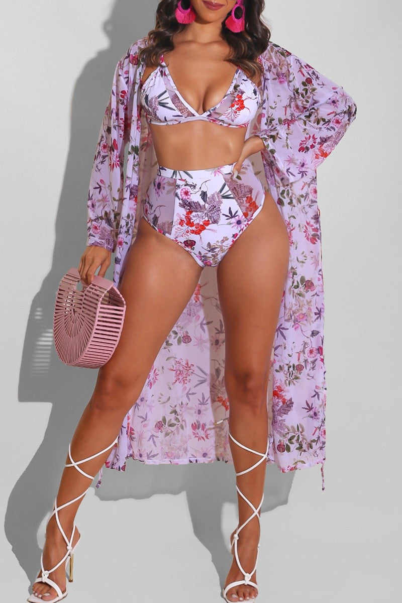 Fashion Sexy Print Cardigan Swimwears