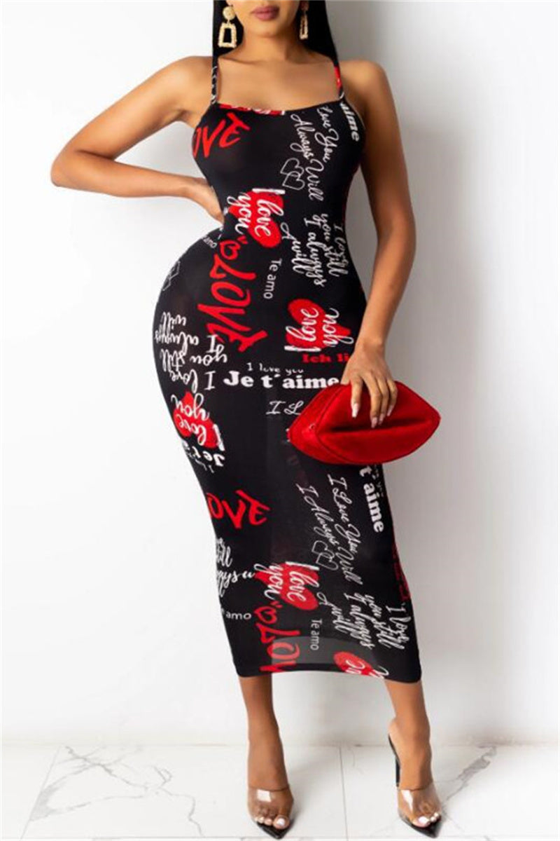 Fashion Sexy Print Backless Spaghetti Strap One Step Dresses