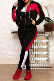 Casual Patchwork Contrast Hooded Collar Plus Size Two Pieces