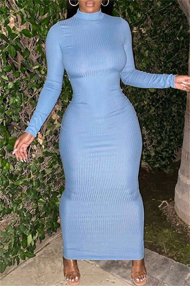 Sexy Casual Solid Backless Turtleneck Long Sleeve Dresses