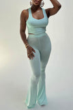 Casual Solid Vests Pants U Neck Sleeveless Two Pieces