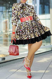Fashion Casual Print Patchwork O Neck Long Sleeve Dresses (Without Belt)