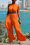 Casual Bohemian Simplicity Print With Belt Solid Color Contrast Straight Jumpsuits