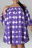 Casual Print Polka Dot Patchwork Off the Shoulder Plus Size Dresses
