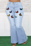 Fashion Casual Butterfly Print Basic Plus Size Jeans
