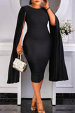 Casual Elegant Solid Split Joint Fold Asymmetrical O Neck One Step Skirt Dresses