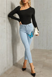 Fashion Casual Butterfly Print Basic Mid Waist Skinny Denim Jeans
