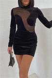 Fashion Sexy Solid Patchwork Tear Turtleneck Long Sleeve Dresses