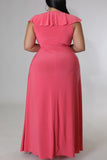 Fashion Casual Plus Size Solid Hollowed Out Slit V Neck Long Dress