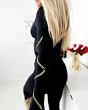 Chain Decor Twisted Long Sleeve Jumpsuit