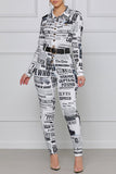 Fashion Street Print Split Joint Turndown Collar Jumpsuits