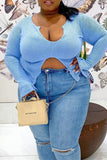 Fashion Casual Solid Slit V Neck Plus Size Tops