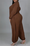 Fashion Casual Solid Basic V Neck Plus Size Jumpsuits (Without Belt)