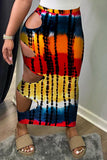 Fashion Casual Print Tie Dye Hollowed Out Regular High Waist Skirt
