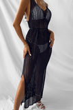 Sexy Solid Hollowed Out See-through Slit V Neck Beach Dress Dresses