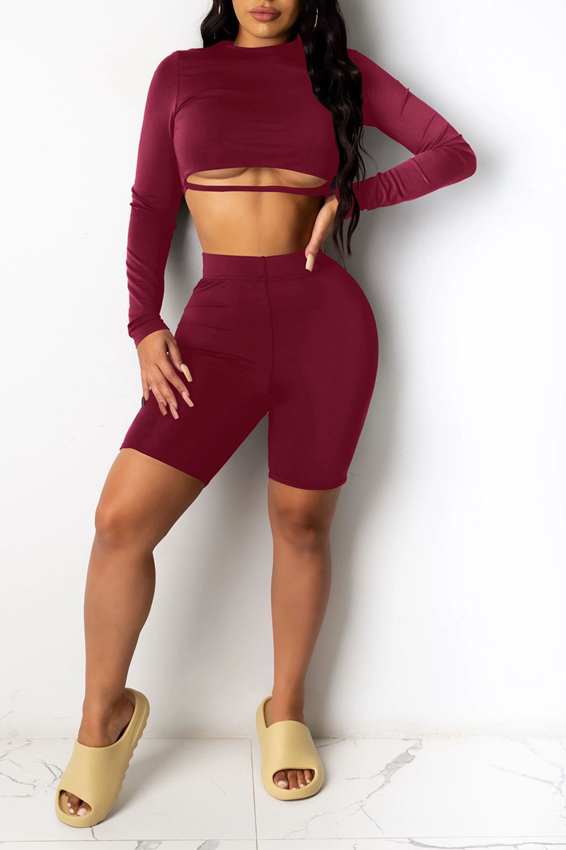 Sexy Split Joint O Neck Long Sleeve Two Pieces
