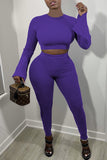 Sexy Solid Split Joint O Neck Long Sleeve Two Pieces