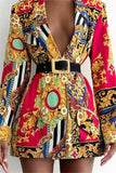 Fashion Casual Print Cardigan Turndown Collar Outerwear (Without Belt)