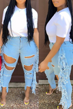 Casual Solid Tassel Ripped Plus Size Jeans