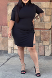 Sexy Solid Hollowed Out V Neck Pencil Skirt Plus Size Dresses