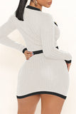 Casual Daily Solid Patchwork O Neck Long Sleeve Two Pieces