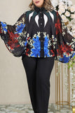 Casual Print Split Joint Buckle Turndown Collar Long Sleeve Two Pieces