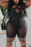 Sexy Solid Split Joint See-through Halter Plus Size Two Pieces