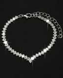 3PCS Rhinestone Hollow Out Chain Necklace & Drop Earrings & Bracelet Evening Party Wedding Jewelry Set