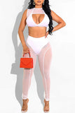 Fashion Sexy Solid Hollowed Out See-through O Neck Sleeveless Two Pieces