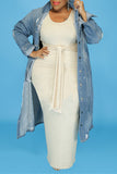 Fashion Casual Solid Ripped Cardigan Turndown Collar Plus Size Overcoat