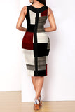 Casual Geometric Print Split Joint V Neck One Step Skirt Dresses