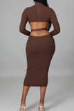 Fashion Casual Solid Backless O Neck One Step Skirt Dresses