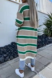 Elegant Striped Contrast Weave Cardigan Collar Outerwear