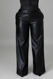 Casual Solid Split Joint Straight Mid Waist Wide Leg Solid Color Bottoms