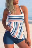 Sexy Casual Striped Print Backless Swimwears (With Paddings)