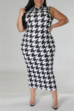 Casual Print Slit Turtleneck Sleeveless Dress Plus Size Two Pieces