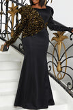 Casual Patchwork Sequins O Neck Evening Dress Plus Size Dresses