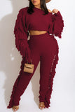 Casual Street Solid Tassel Split Joint O Neck Long Sleeve Two Pieces