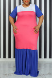 Casual Solid Patchwork O Neck Straight Plus Size Dresses