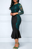 Casual Patchwork Lace O Neck Long Sleeve Dresses