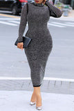 Fashion Sexy Hot Drilling Hollowed Out Backless Turtleneck Long Sleeve Dresses