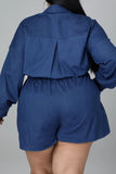 Casual Solid Patchwork Turndown Collar Plus Size Romper