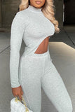 Sexy Casual Solid Asymmetrical Turtleneck Long Sleeve Two Pieces
