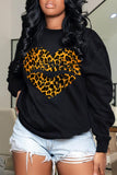 Fashion Street Leopard Lips Printed Split Joint O Neck Tops