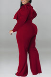 Casual Solid Patchwork With Bow O Neck Plus Size Jumpsuits