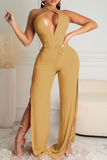 Sexy Solid Split Joint Halter Boot Cut Jumpsuits