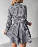 Houndstooth Print Pocket Design Casual Dress