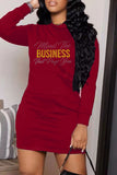 Fashion Casual Letter Hot Drill O Neck Long Sleeve Dresses